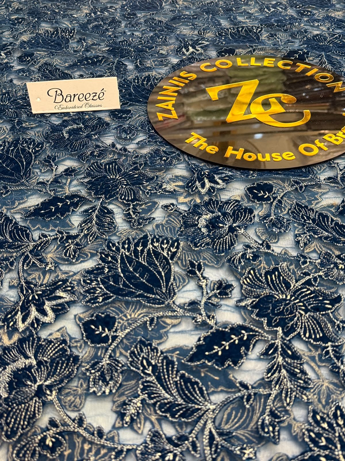 WhatsApp Image 2026-10-10 at 2.16.19 PM Bareeza Midnight Blue Velvet Shawl with Laser-Cut Embroidery - Image 1
