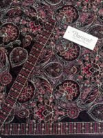 Bareeza Dark Plum Velvet Shawl with Multicolor Floral Embroidery and Decorative Border - Image 2