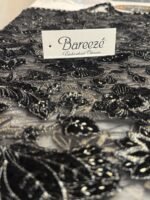 Bareeza Black Velvet Shawl with Intricate Floral Embroidery and Golden Border - Image 4