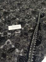 Bareeza Black Velvet Shawl with Intricate Floral Embroidery and Golden Border - Image 3