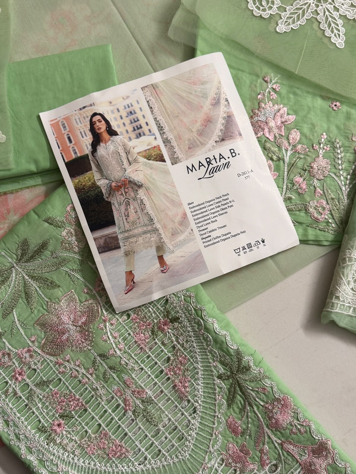WhatsApp Image 2026-10-10 at 5.41.09 PM (1) Maria B Inspired Green Embroidered Lawn Suit with Printed Chiffon Dupatta – 3 Piece - Image 1