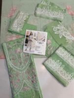 Maria B Inspired Green Embroidered Lawn Suit with Printed Chiffon Dupatta – 3 Piece - Image 3
