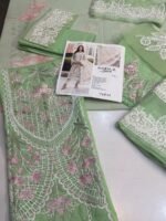 Maria B Inspired Green Embroidered Lawn Suit with Printed Chiffon Dupatta – 3 Piece - Image 4