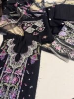 Black Embroidered Suit with Floral Embroidery & Printed Dupatta – 3 Piece - Image 2