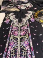 Black Embroidered Suit with Floral Embroidery & Printed Dupatta – 3 Piece - Image 3