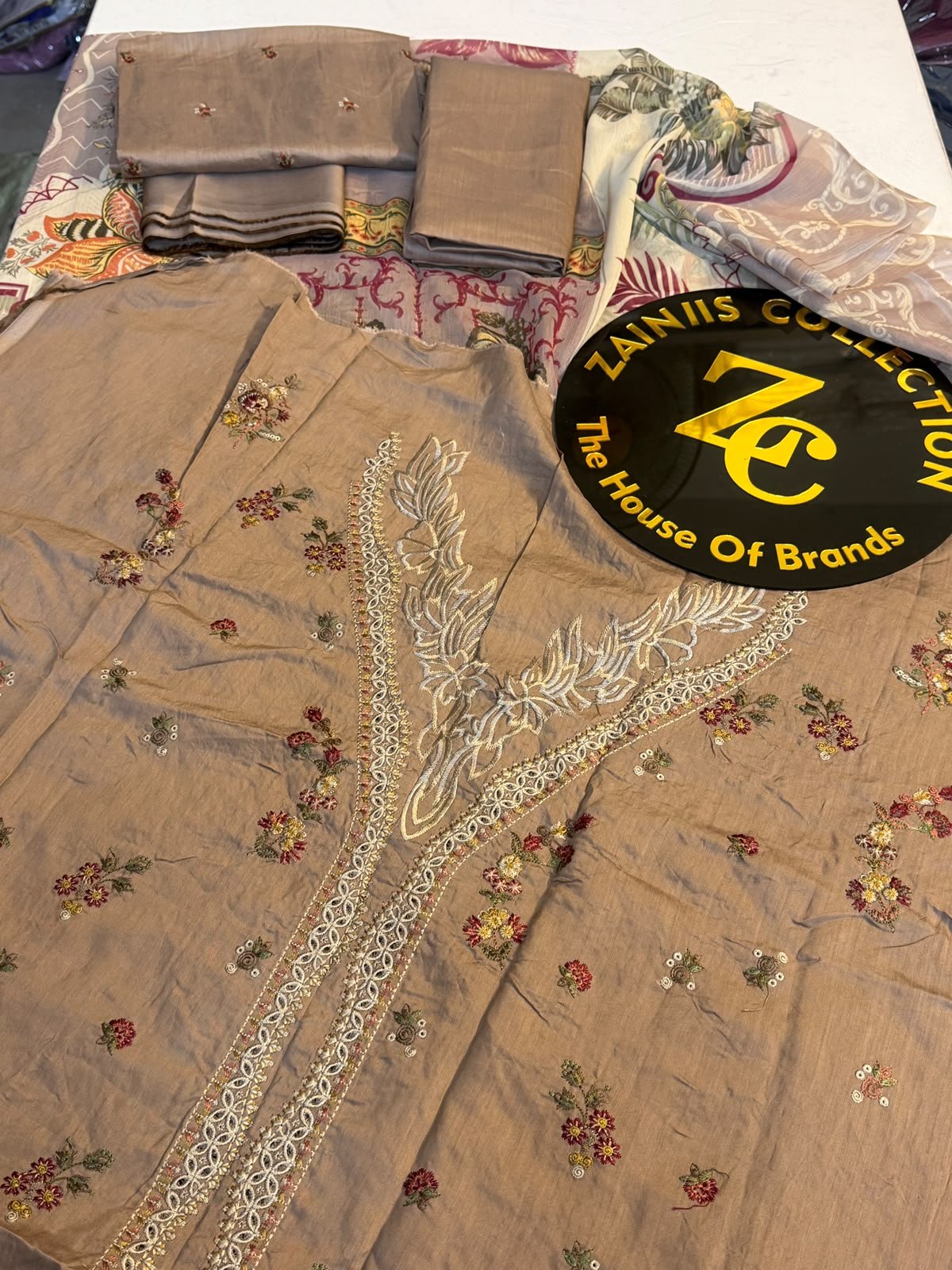 WhatsApp Image 2026-10-13 at 4.06.37 PM (1) Nureh Beige Embroidered Viscose Suit with Embroidered Neckline - Image 1