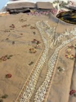 Nureh Beige Embroidered Viscose Suit with Embroidered Neckline - Image 3