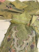 Nureh Olive Green Embroidered Viscose Suit with Floral Neckline - Image 2
