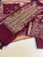 Nureh Maroon Embroidered Viscose Suit with Embroidered Dupatta - Image 2