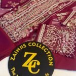 Nureh Maroon Embroidered Viscose Suit with Embroidered Dupatta