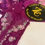 Nureh Maroon Embroidered Viscose Suit with Floral Dupatta – 3 Piece