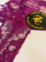Nureh Maroon Embroidered Viscose Suit with Floral Dupatta – 3 Piece