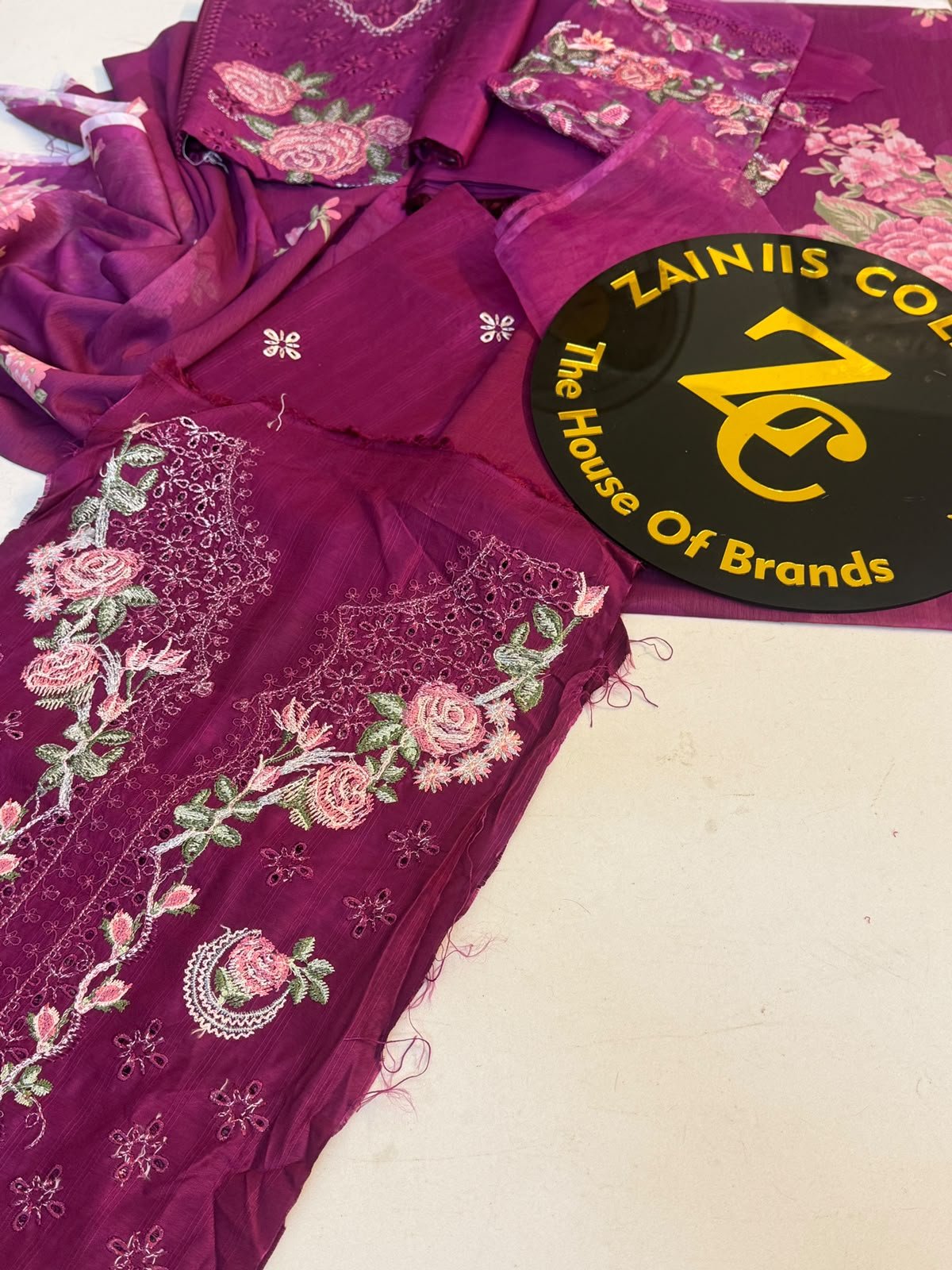 WhatsApp Image 2026-10-13 at 4.06.42 PM (2) Nureh Maroon Embroidered Viscose Suit with Floral Dupatta – 3 Piece - Image 1