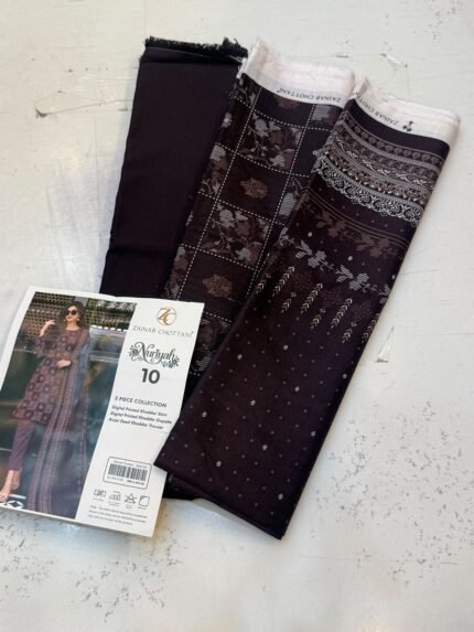 Zainab Chottani Nuriyah Collection 10 – Dark Plum Printed Khaddar 3-Piece Suit