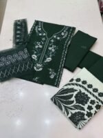 Ethnic Dark Green Embroidered Khaddar 3-Piece Suit - Image 2