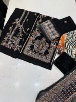 Ethnic Black Embroidered Khaddar 3-Piece Winter Suit - Image 2