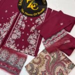 Ethnic Maroon Embroidered Khaddar 3-Piece Winter Suit