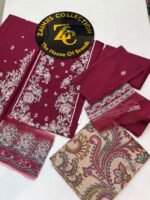 Ethnic Maroon Embroidered Khaddar 3-Piece Winter Suit