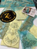 Bin Qiyas Embroidered Formal Suit in Aqua Blue & Light Yellow