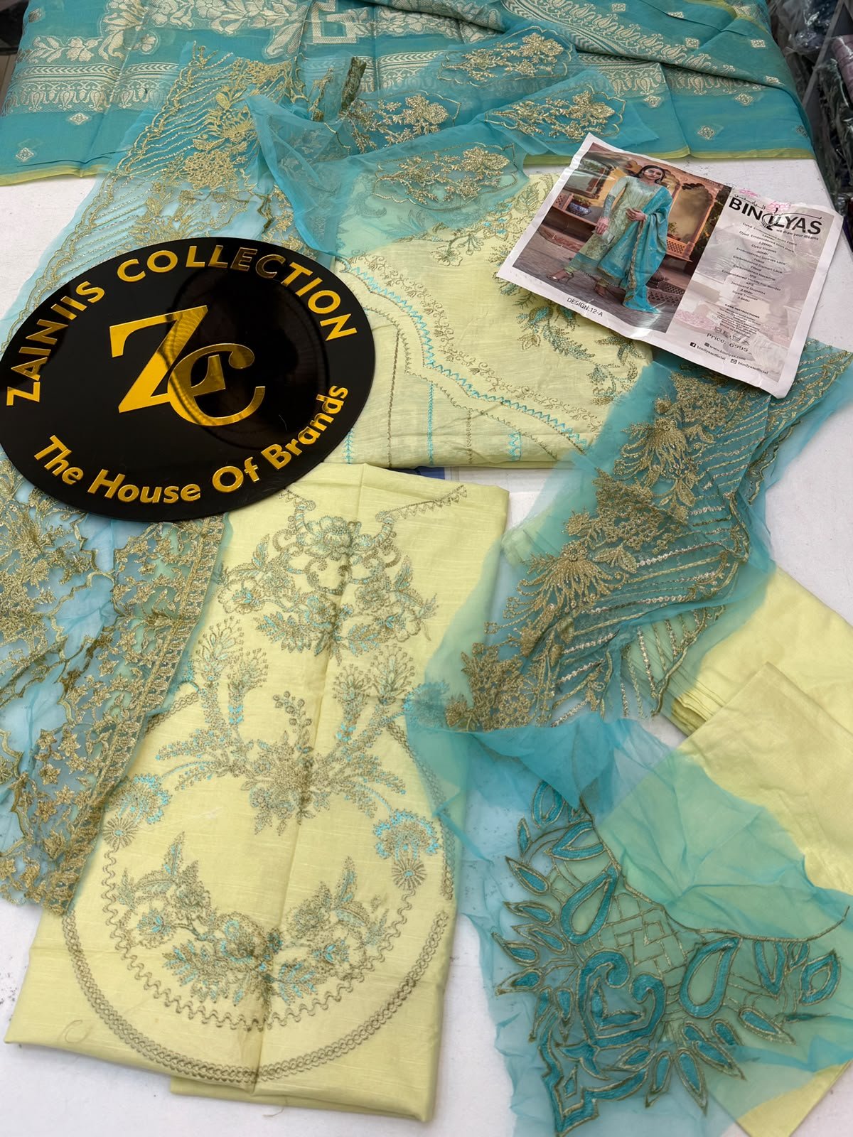 WhatsApp Image 2026-10-16 at 3.27.10 PM Bin Qiyas Embroidered Formal Suit in Aqua Blue & Light Yellow - Image 1