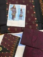 IRIS Janan 3-Piece Embroidered Khaddar Suit – Maroon & Black - Image 2