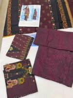 IRIS Janan 3-Piece Embroidered Khaddar Suit – Maroon & Black - Image 3