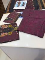 IRIS Janan 3-Piece Embroidered Khaddar Suit – Maroon & Black - Image 4