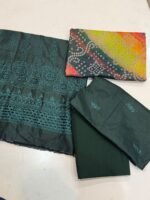 Chrizma Dark Green Chicken Kari Embroidered Lawn 3-Piece Suit with Multicolor Dupatta