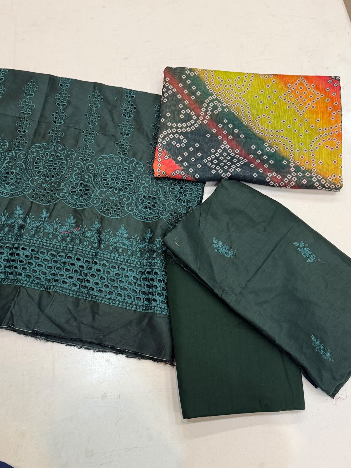 WhatsApp Image 2026-10-17 at 2.52.33 PM (1) Chrizma Dark Green Chicken Kari Embroidered Lawn 3-Piece Suit with Multicolor Dupatta - Image 1