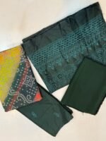 Chrizma Dark Green Chicken Kari Embroidered Lawn 3-Piece Suit with Multicolor Dupatta - Image 2
