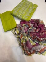 Premium Rangrasiya Embroidered Lawn 3-Piece Suit – Olive Lime Green & Printed Chiffon Dupatta